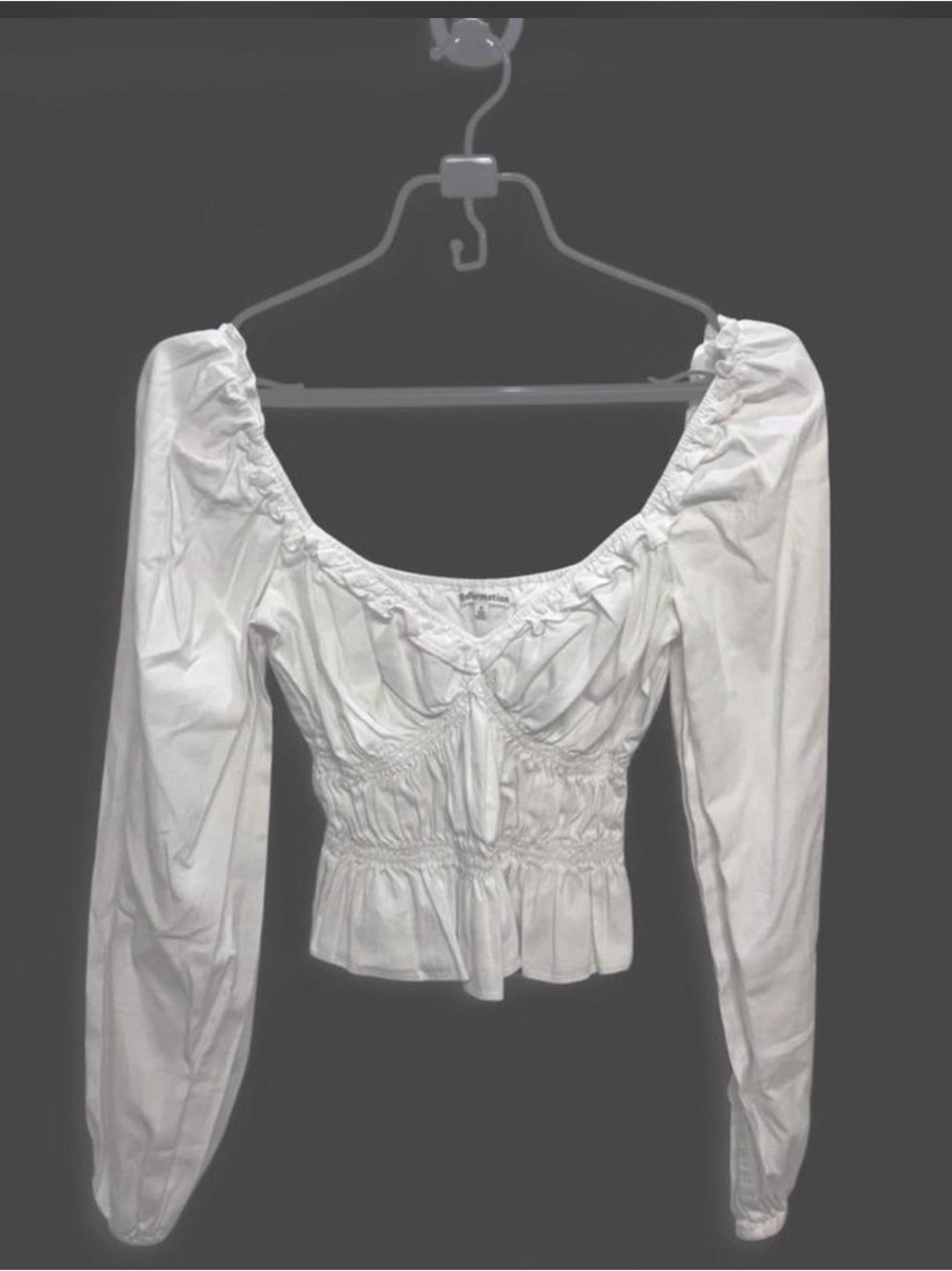 Reformation White Smocked Square-Neck Puff Sleeve Top